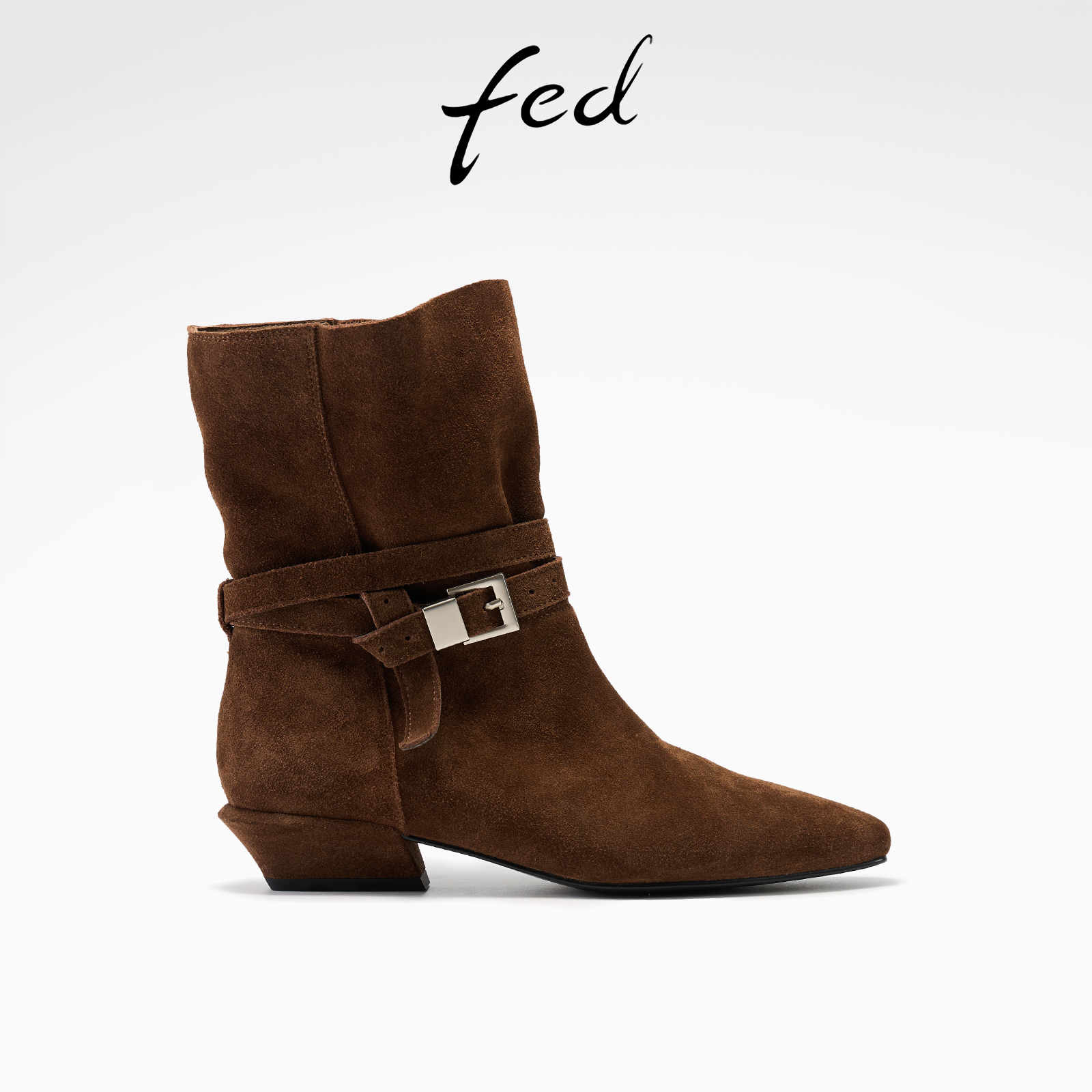 fed复古时装靴冬季新款女靴粗跟西部靴真皮短靴女款S1201-YAB033