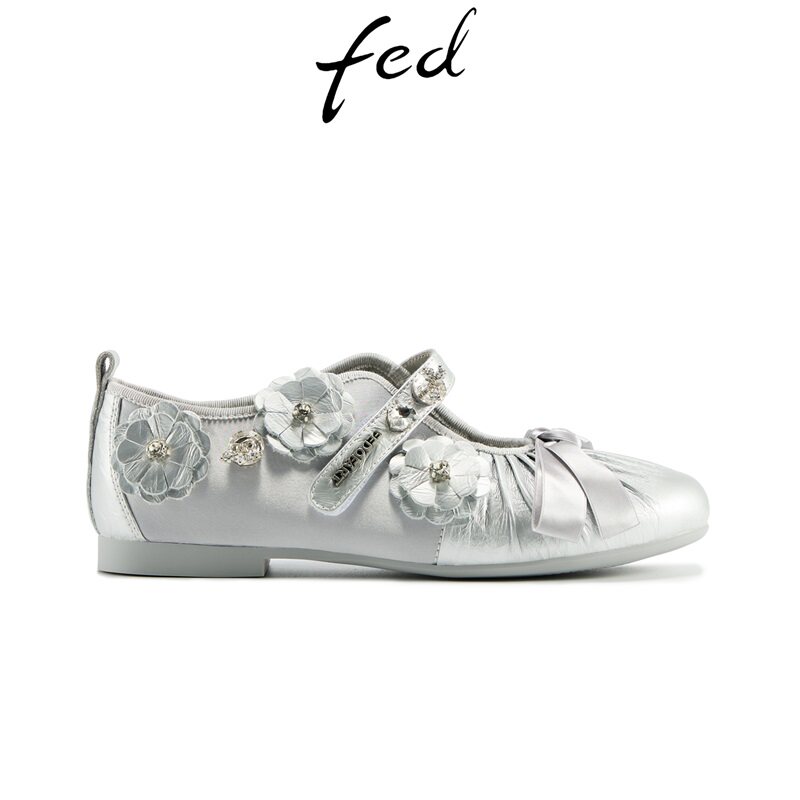 fed银色时尚玛丽珍鞋真皮单鞋女
