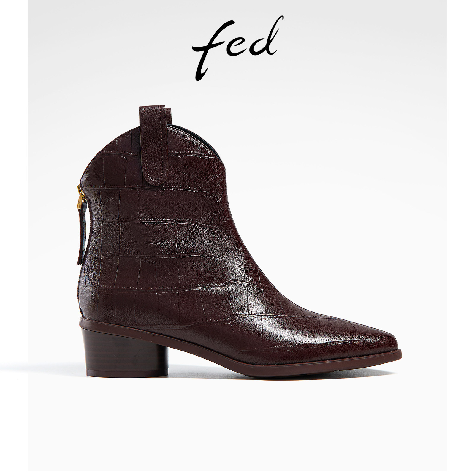 fed尖头时装靴冬季新款靴子粗跟短靴皮靴切尔西靴女R0921-Z