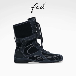 靴女S1128 fed软底拳击靴冬季 休闲靴绑带时装 女靴时尚 DD0250 新款