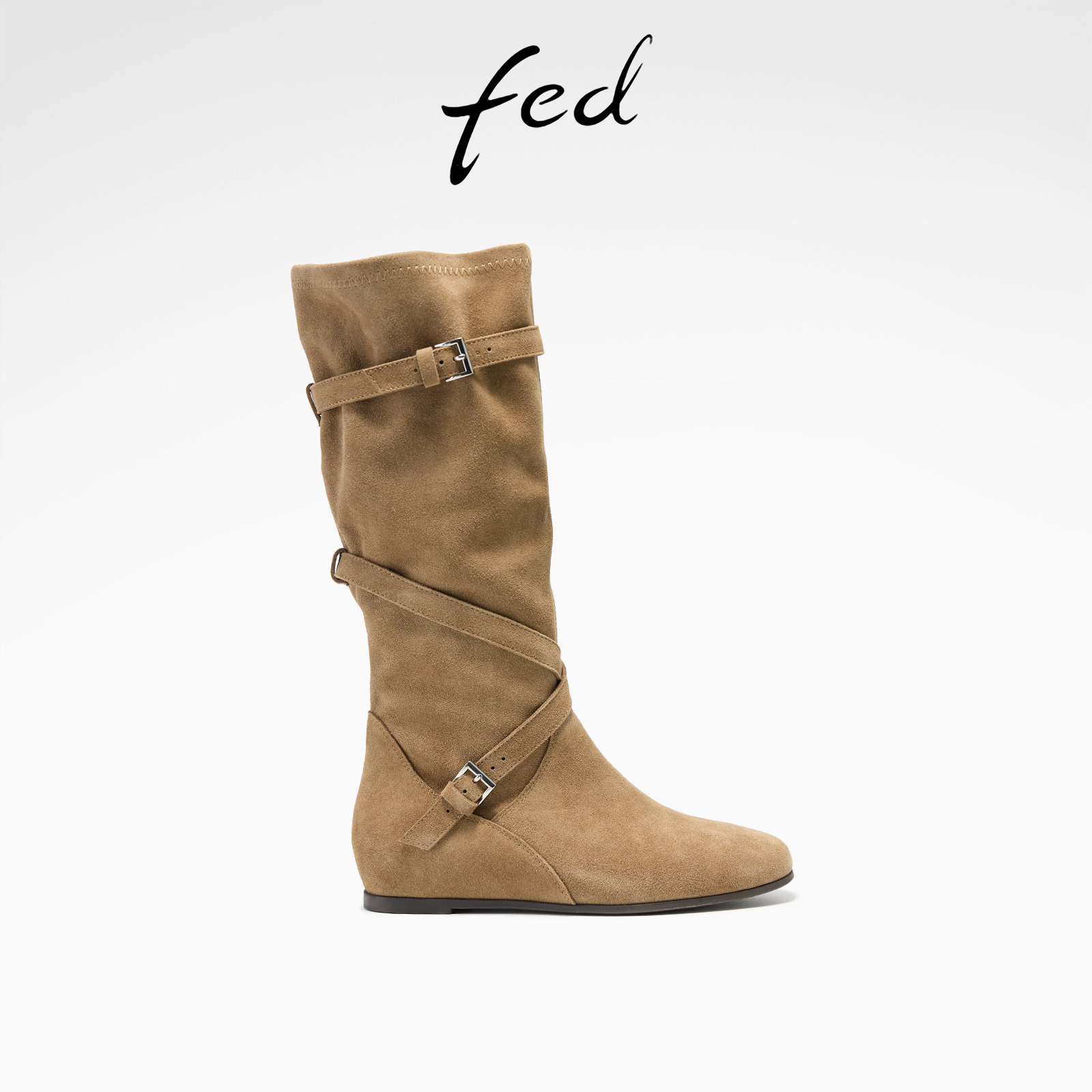 fed绒面西部靴冬季新款女靴交叉扣带长靴堆堆靴女款S1031-ZCA717