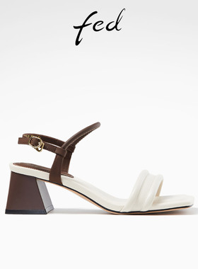 fed粗跟凉鞋女夏季新款女鞋真皮气质法式一字带凉鞋女R0506-ZC282