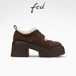 女鞋 新款 甜辣感绒面小皮鞋 保暖鞋 YA007 fed粗跟毛毛鞋 女D1206 春季