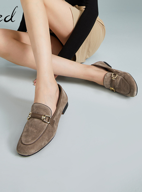 fed平底单鞋2023年春季新款绒面法式乐福鞋女休闲女鞋R1020-ZC092