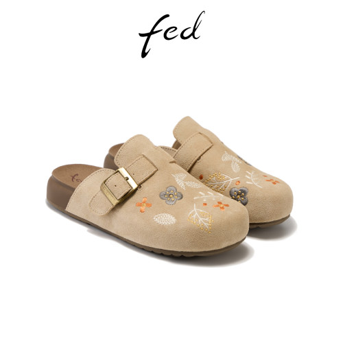 fed夏季刺绣厚底勃肯穆勒女鞋