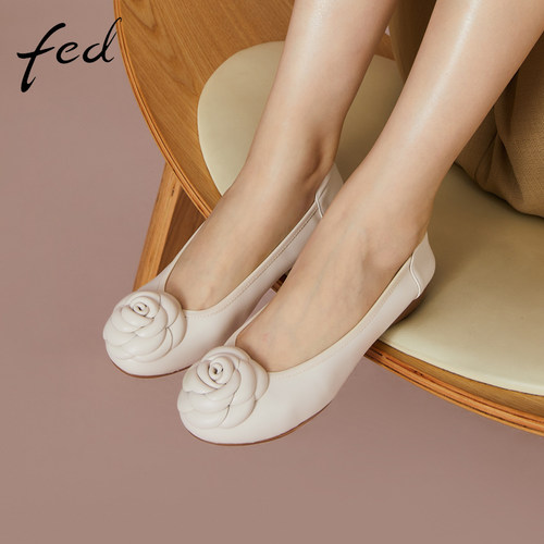 fed坡跟软底单鞋豆豆鞋女