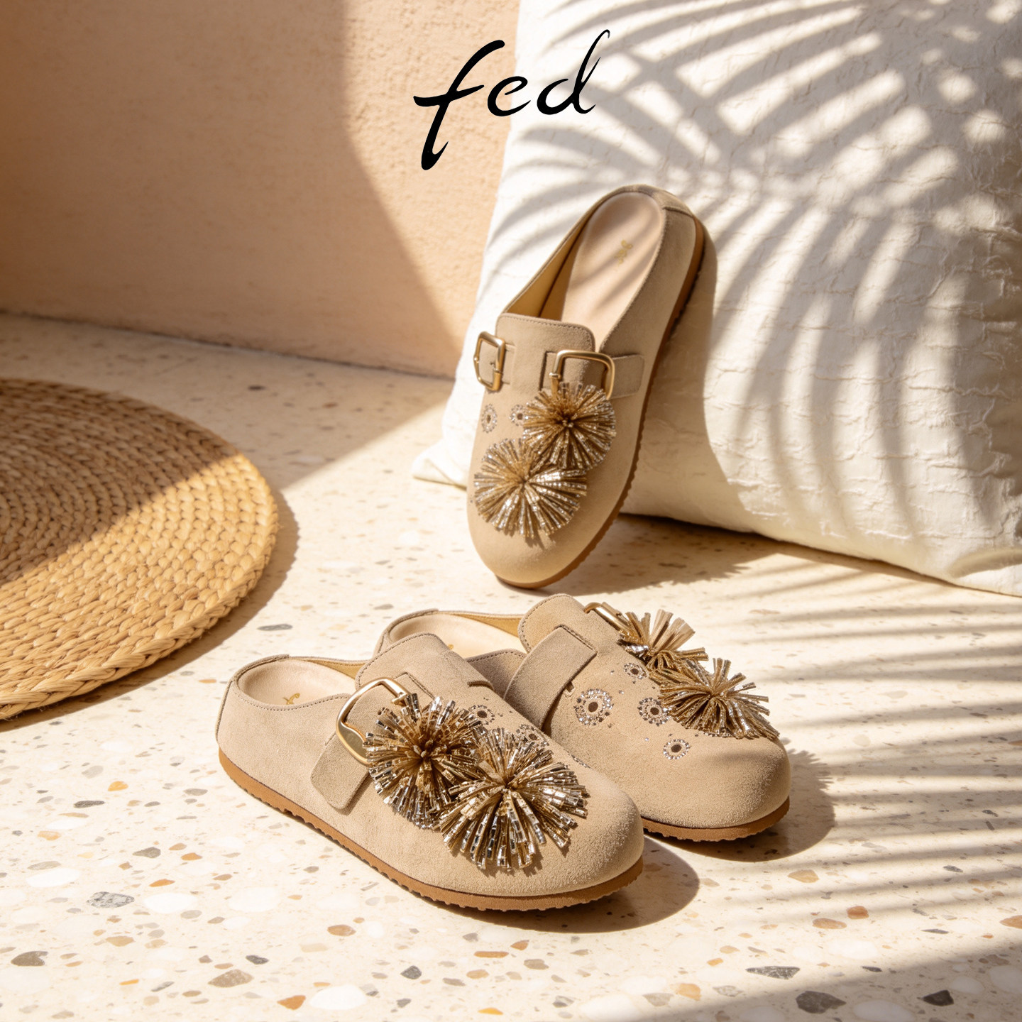 fed厚底勃肯凉拖鞋女夏季新款烟花假日复古小个子内增高包头拖鞋