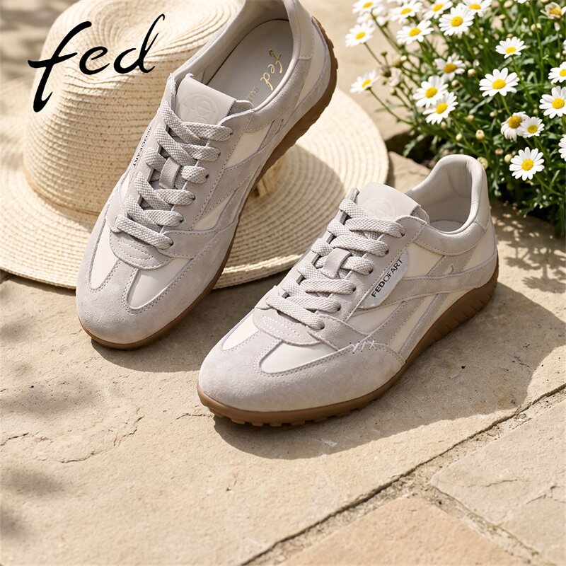 fed真皮软底内增高德训鞋女款