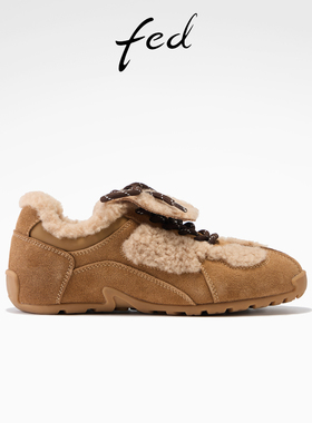 fed翻盖毛毛鞋冬季新款女鞋加绒德训鞋轻便休闲鞋女S1118-YAB029