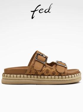 fed复古勃肯拖鞋夏季新款女鞋厚底一字拖外出凉拖女S0430-YAB081