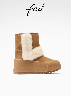 fed厚底雪地靴冬季新款女靴增高防寒短靴加绒棉鞋女款S1015-YA169