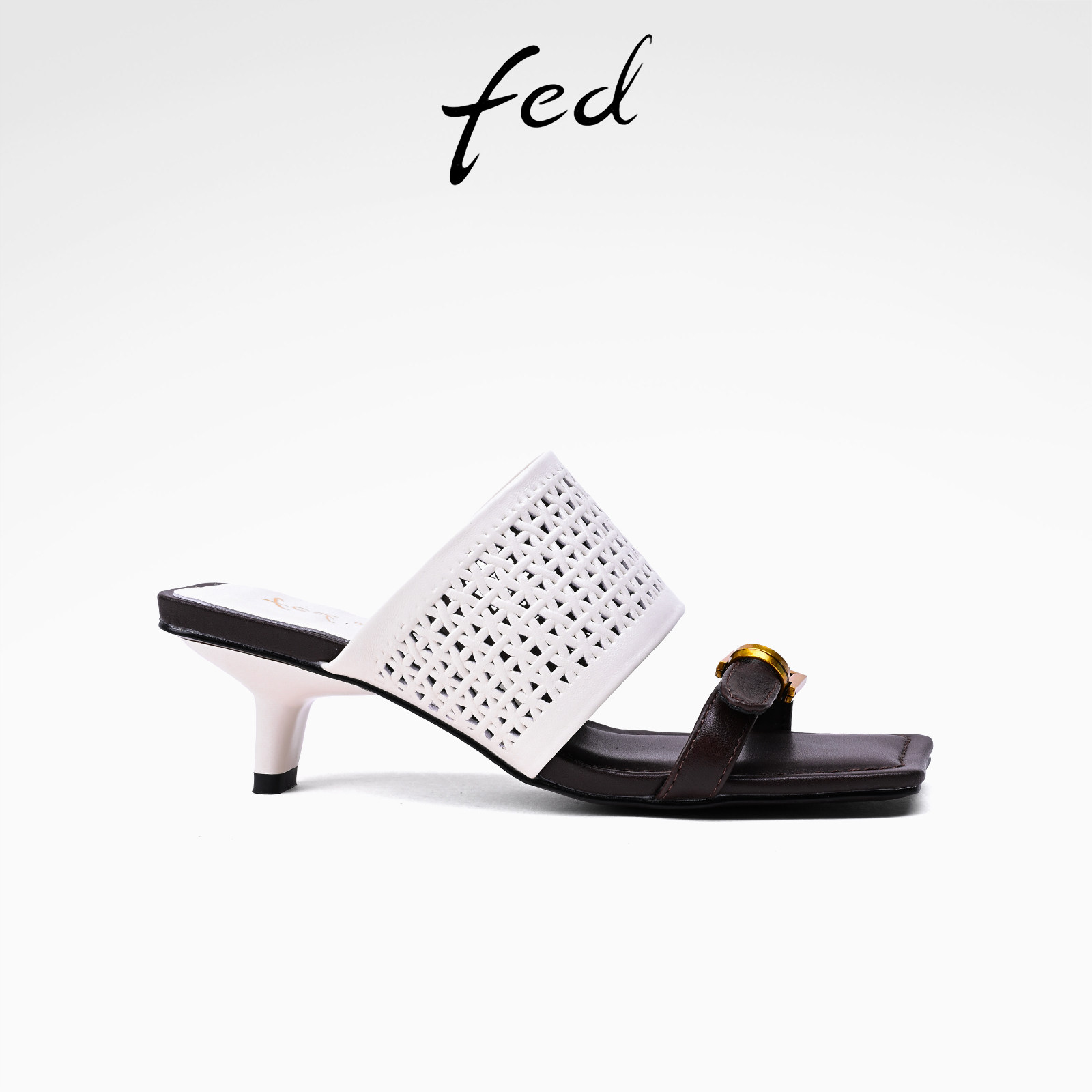 fed时尚镂空编织高跟一字拖
