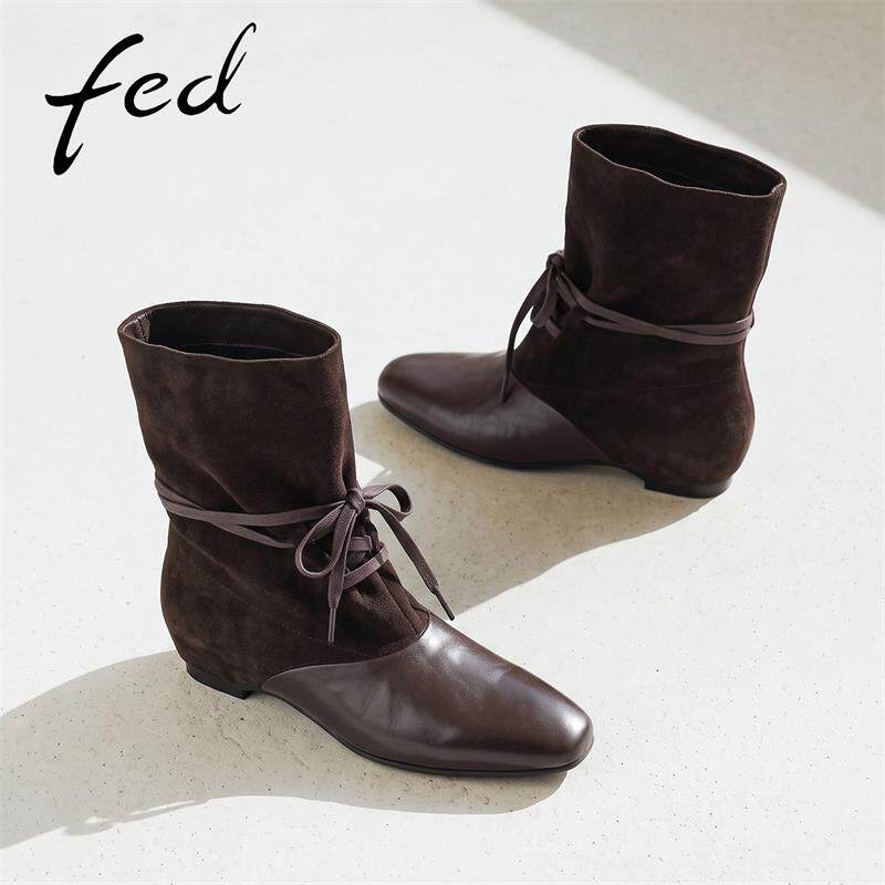 fed真皮复古软底瘦瘦靴女靴