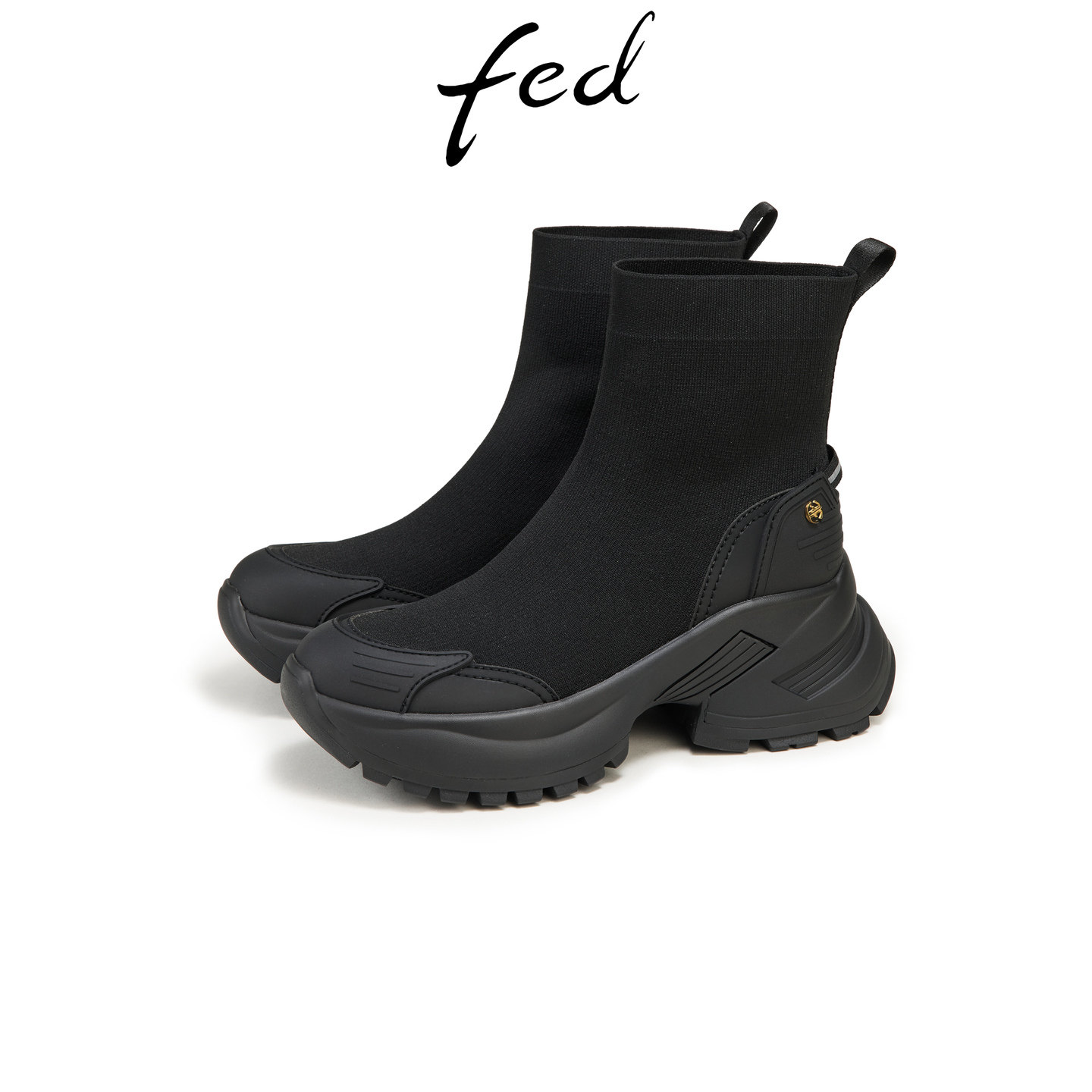 fed黑色弹力袜靴厚底增高瘦瘦靴