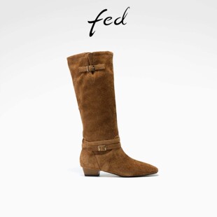 堆堆靴卡其色西部靴女S1009 女靴时尚 CAC012 新款 fed骑士长靴冬季