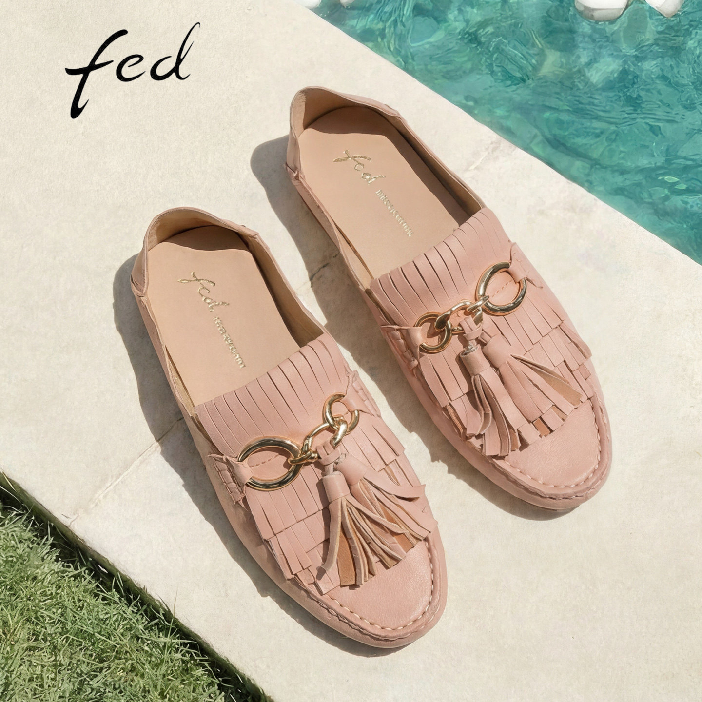 fed夏季真皮厚底一脚蹬包头拖