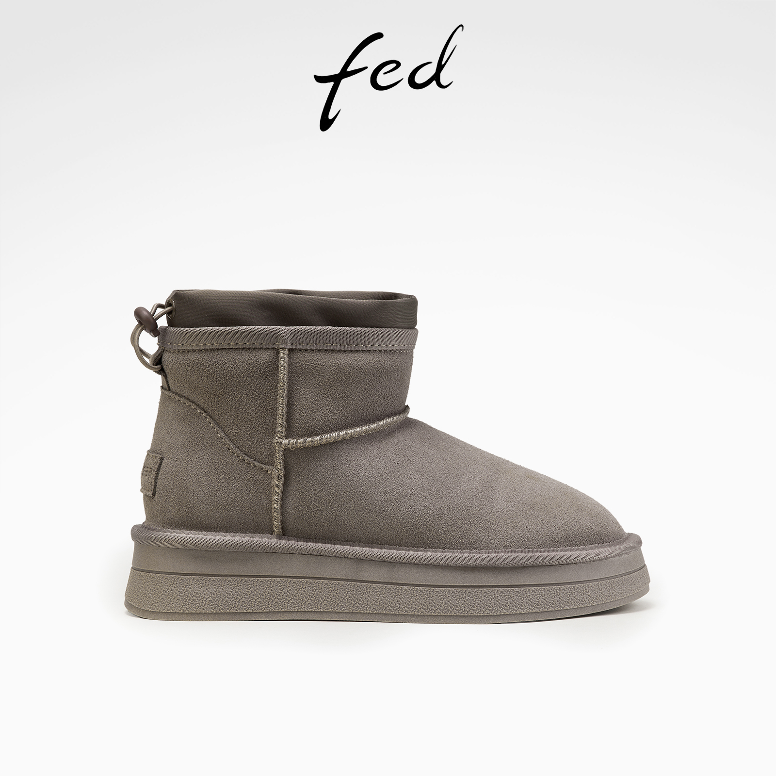 fed时尚加绒雪地靴冬季新款女靴毛茸茸短靴灰色棉鞋女D1108-