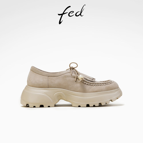 fed增高乐福鞋真皮春款女鞋流苏单鞋厚底袋鼠鞋女款D1206-YAB005