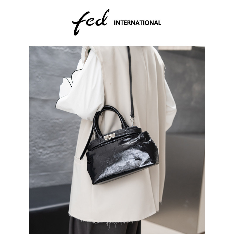 fed头层牛皮百搭通勤包铂金包单肩斜垮包时尚大包真皮女包BFA9