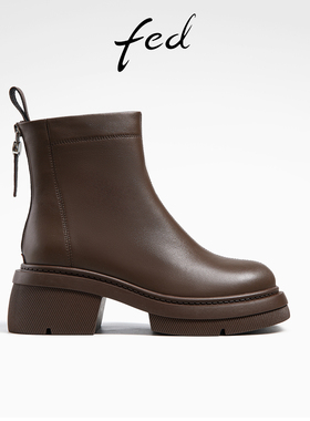 fed棕色短筒靴冬季新款靴子厚底瘦瘦靴增高时装靴女款R0927-ZC226