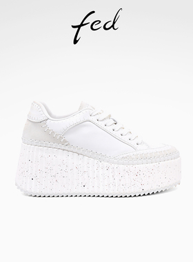 fed松糕底小白鞋春季新款女鞋拼接厚底鞋真皮休闲鞋S1023-DD0254