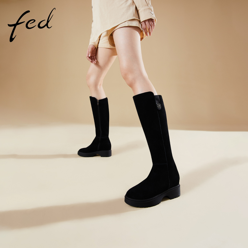 fed坡跟内增高靴子女靴长靴