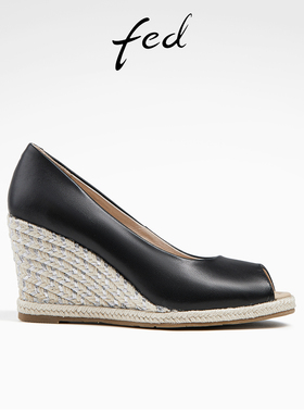 fed气质浅口单鞋夏季新款女鞋一脚蹬真皮坡跟凉鞋女款D0415-YA657