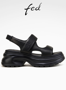 fed厚底凉鞋夏季新款女鞋黑色简约沙滩鞋真皮凉鞋女款S0508-YA282