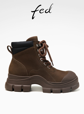 fed增高马丁靴冬季新款女靴徒步靴粗跟短靴机车靴女款D1015-YA171