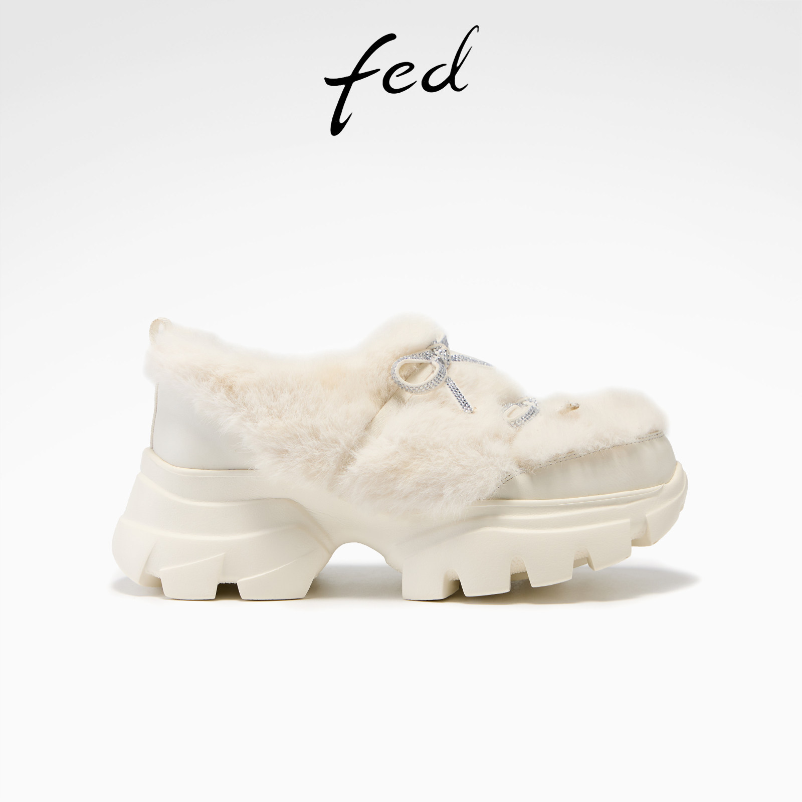 fed厚底乐福鞋冬季新款女鞋白色毛毛鞋加绒老爹鞋女S1209-YAB010