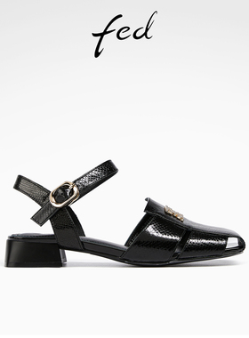 fed复古包头凉鞋夏季新款女鞋粗跟罗马鞋后空单鞋女款D0518-ZF332