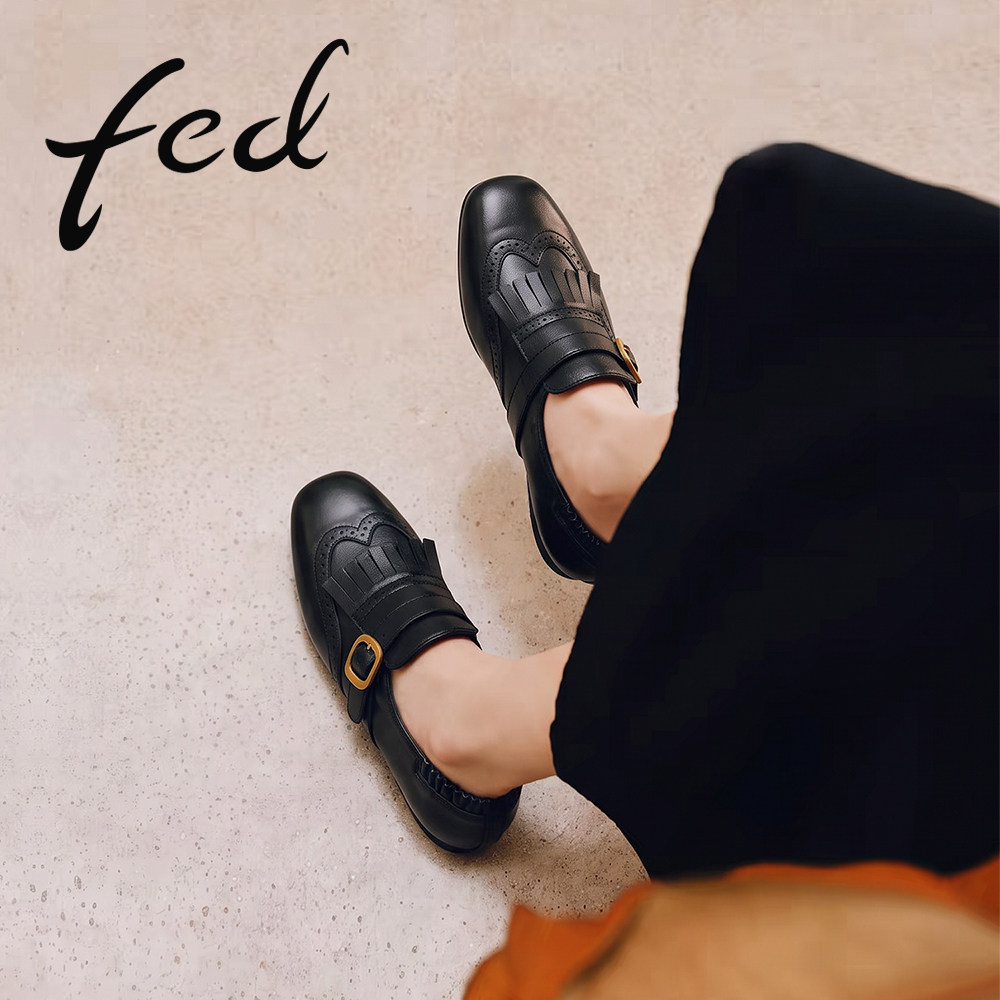 fed复古流苏布洛克小皮鞋