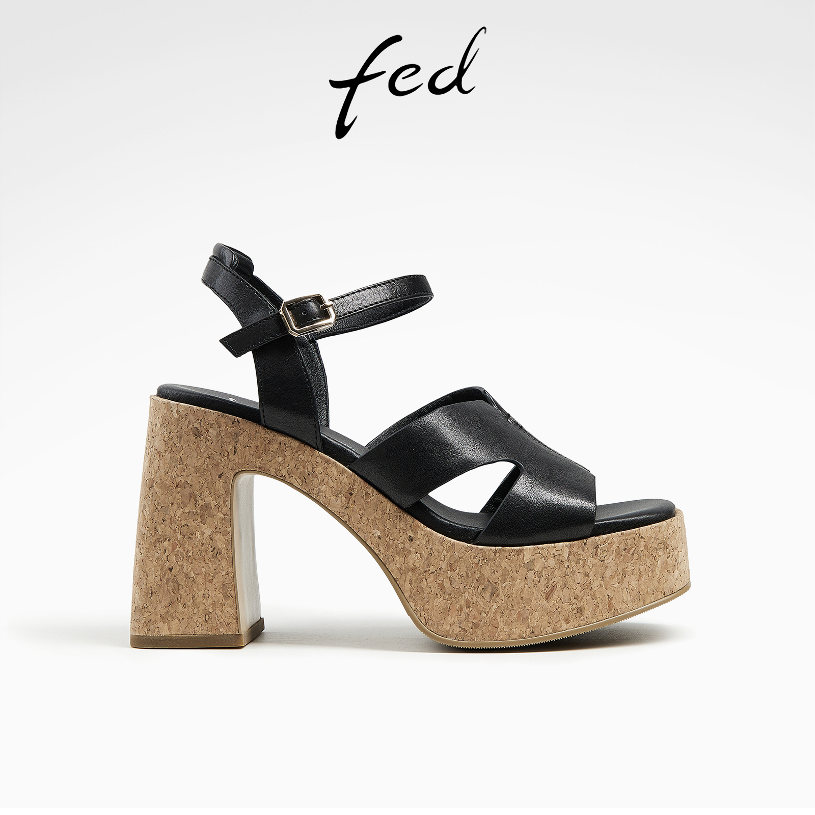 增高防水台粗高跟一字带罗马凉鞋