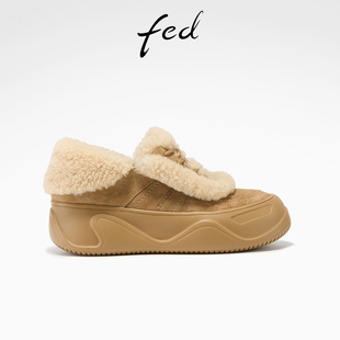 女鞋 新款 加绒厚底鞋 复古增高板鞋 YA217 fed毛毛休闲鞋 女S1201 冬季