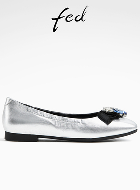 fed浅口单鞋秋季新款女鞋银色平底鞋水钻芭蕾鞋女款D0816-ZFA111