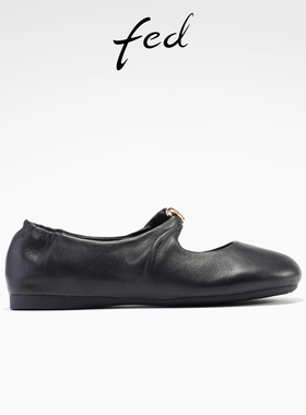 fed法式玛丽珍鞋秋季新款女鞋平底单鞋黑色通勤鞋女款S0905-YA022