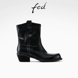 S1028 fed黑色短靴女冬季 靴简约真皮靴女款 女靴通勤时装 ZZ075 新款