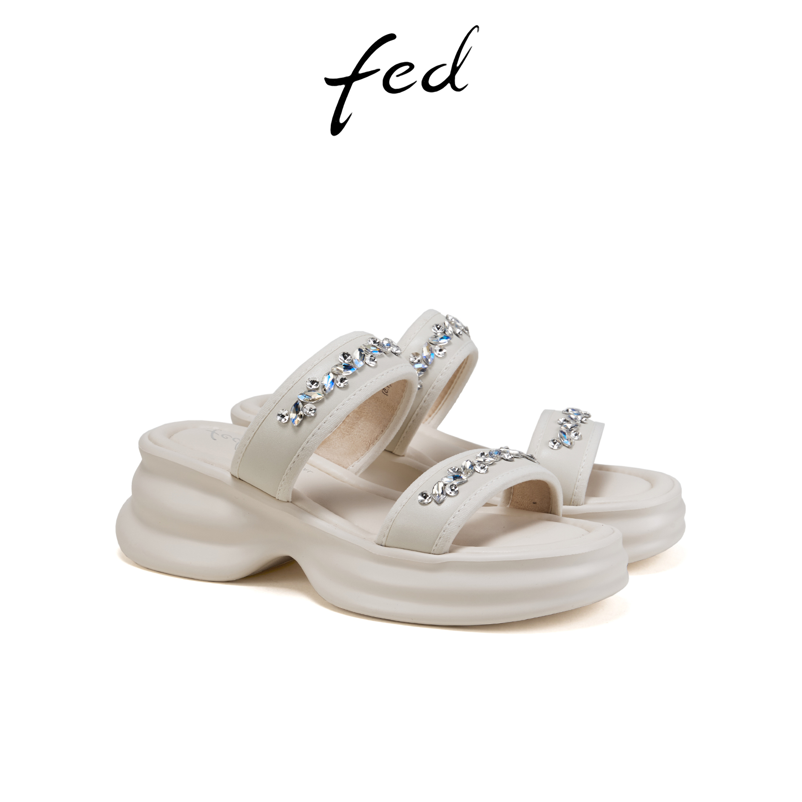 fed厚底一字拖夏季新款女鞋水钻凉拖增高海边拖鞋女S0410-YAB565