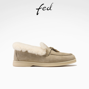 fed厚底乐福鞋冬季新款女鞋保暖单鞋加绒通勤鞋女款S1217-ZCA756