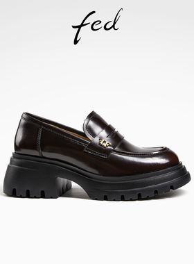 fed厚底乐福鞋秋季新款女鞋漆皮制服鞋简约真皮鞋女D0823-ZCA065