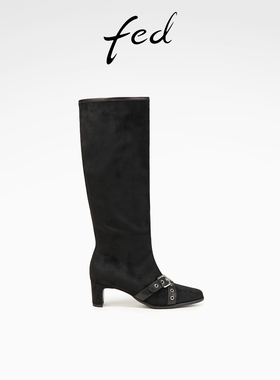 fed尖头长筒靴春季新款女靴金属扣带时装靴瘦瘦靴女款D1121-ZF130