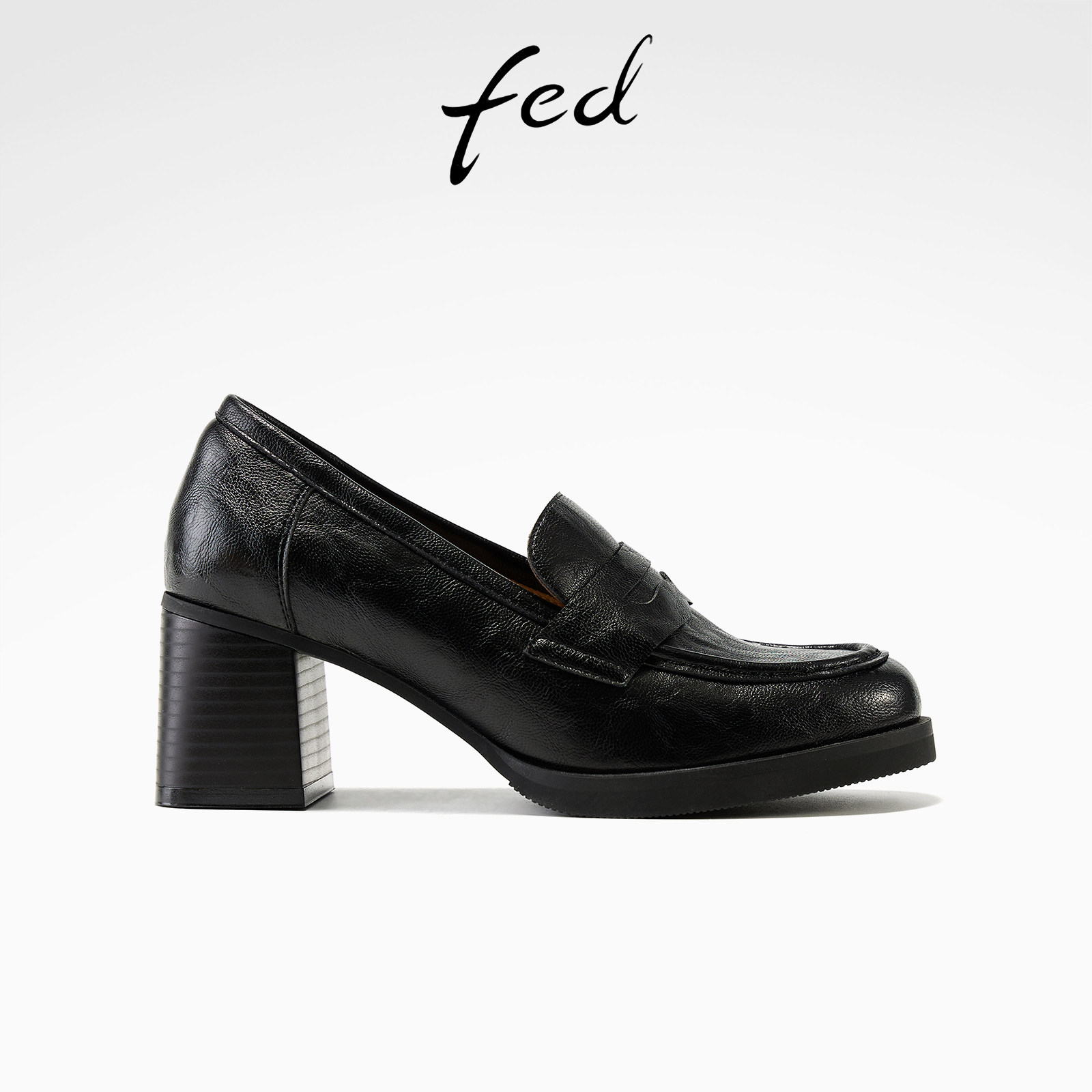 fed真皮高跟鞋夏季新款女鞋踏雾寻踪乐福鞋英伦风单鞋女款ZC196