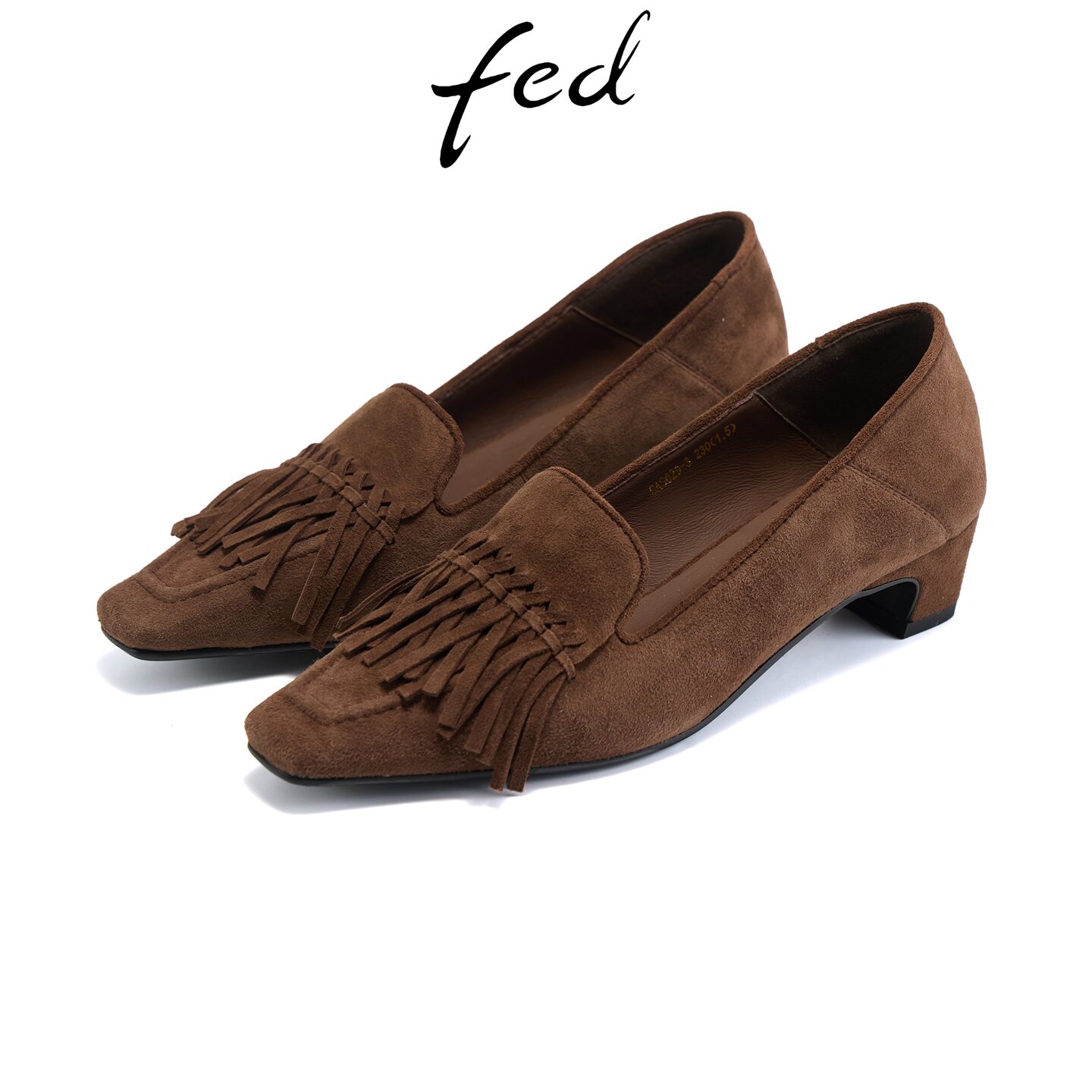 fed美拉德流苏粗跟乐福鞋女