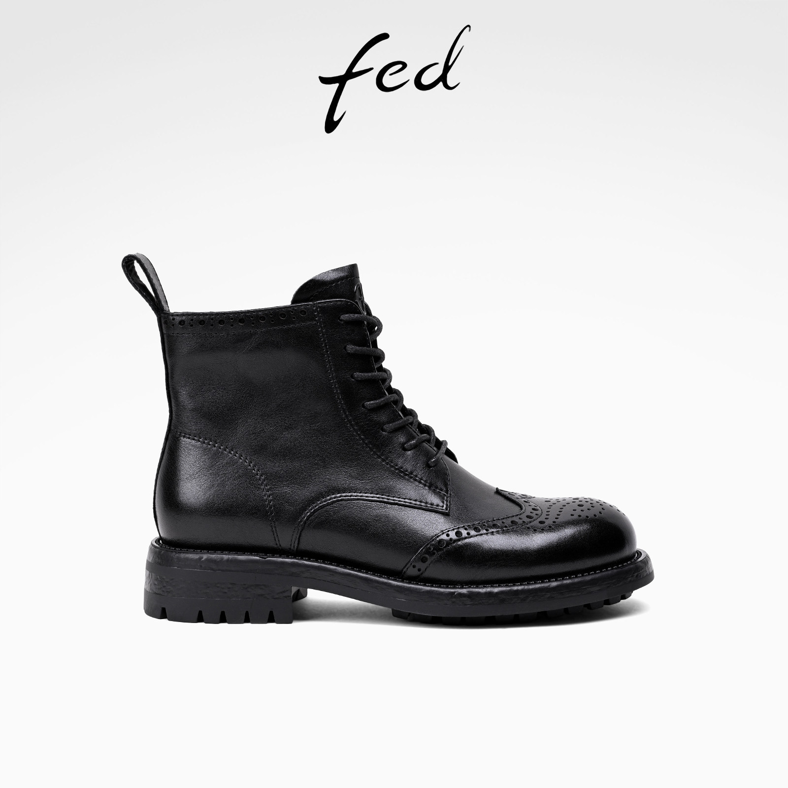 fed真皮粗跟增高马丁靴