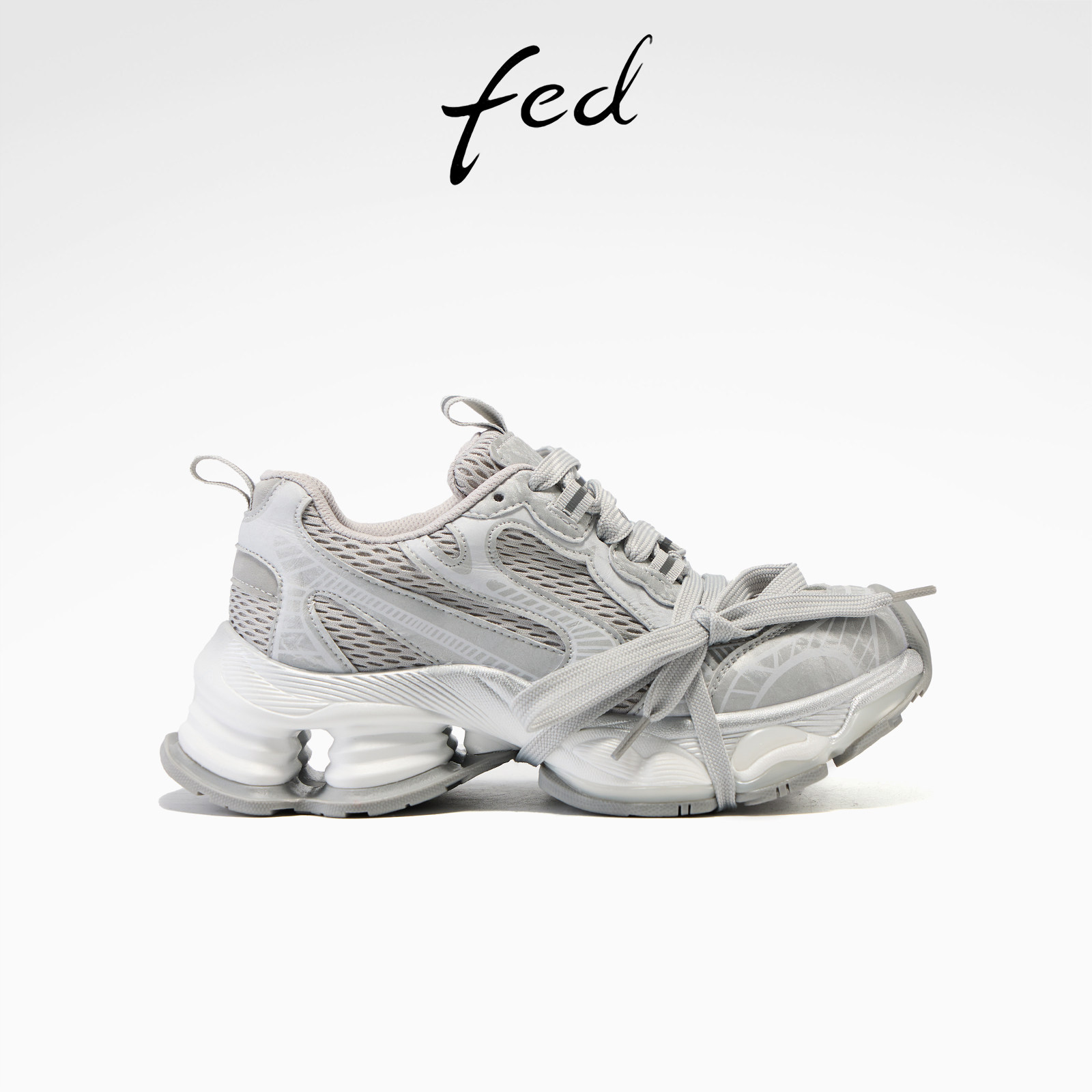 fed雾织叠履休闲鞋女春季新款女鞋厚底老爹鞋网面增高鞋女款ZC299