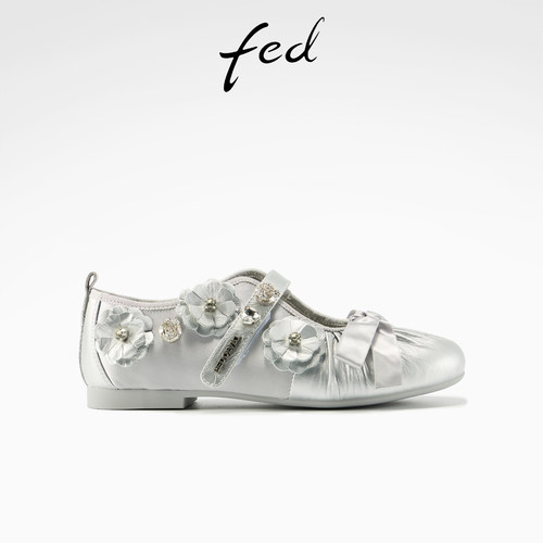 fed魔术贴玛丽珍鞋春季新款女鞋银色芭蕾鞋平底单鞋S1022-YAB138
