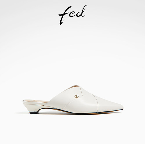 尖头低跟平底一脚蹬穆勒凉拖鞋