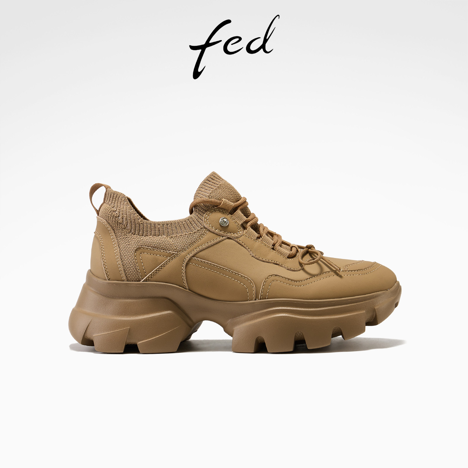 fed卡其色厚底老爹鞋女