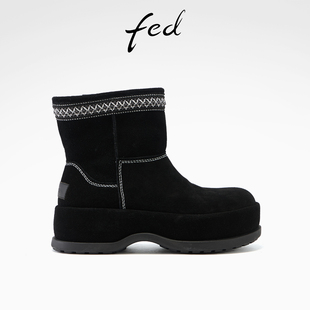 S1201 女靴加绒棉靴增高保暖短靴女款 ZC730 新款 fed厚底雪地靴冬季