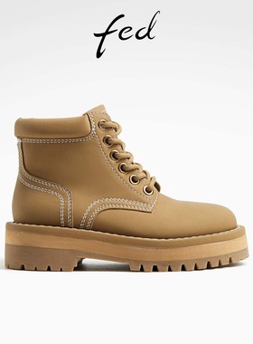 fed大黄靴秋季新款女靴户外登山靴厚底马丁靴单靴女款D0907-ZC218